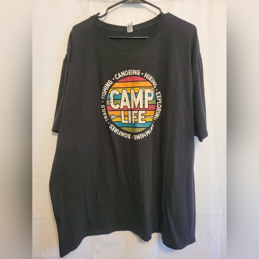 Jerzees Black  Relaxed Short Sleeve Tee Size 3x. Camp Life On The Front.
